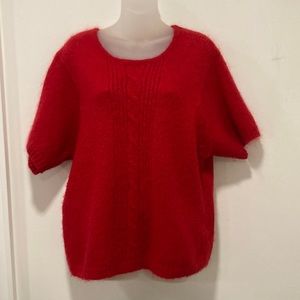MAGGIE LAWRENCE Red Knit Cable Front Mohair Short Sleeved Sweater Size 22/24
